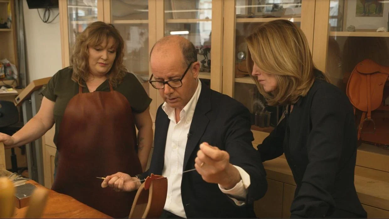 Hermès artistic director Pierre-Alexis Dumas explains the stitching process